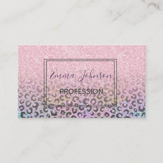 バラエレガント金ゴールド虹色グリッターレオパードプリント 名刺 (正面)