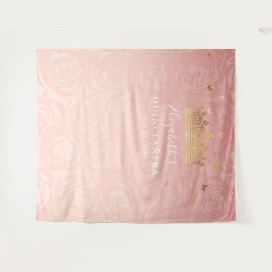 バラエレガント金ゴールド赤面ピンクキンセアニェラ写真 タペストリー (正面(横))