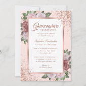 バラエレガント金ゴールド赤面ピンクフローラキンセアニラ 招待状 (正面)