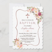 バラエレガント金ゴールド赤面ピンクフローラバプテスマ 招待状 (正面)
