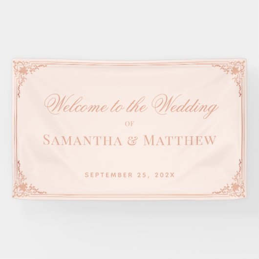 バラエレガント金ゴールド赤面ヴィンテージウェディングウェルカム 横断幕 (横)