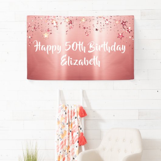 バラエレガント金ゴールド金属きらめく星誕生日 横断幕 (インサイチュ)