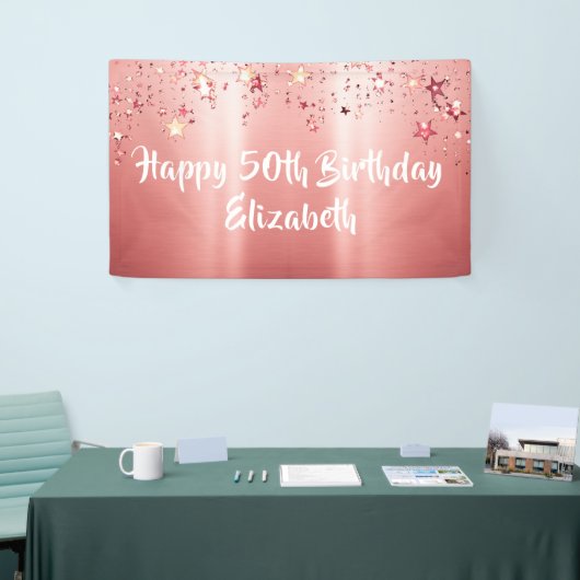 バラエレガント金ゴールド金属きらめく星誕生日 横断幕 (トレードショー)