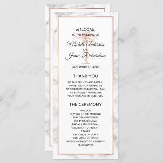 バラエレガント金ゴールド銅大理石パームツリー結婚ズ プログラム (正面/裏面)