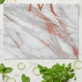 バラエレガント金ゴールド銅白大理石モノグラム キッチンタオル (折り畳み)