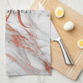 バラエレガント金ゴールド銅白大理石モノグラム キッチンタオル (四つ折り)