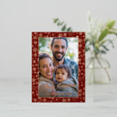 バラエレガント金ゴールド雪片フォトフレームバーガンディ 箔シーズンポストカード (立ち正面)