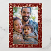 バラエレガント金ゴールド雪片フォトフレームバーガンディ 箔シーズンポストカード (正面)