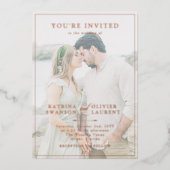 バラエレガント金ゴールド2 in 1フォト詳細結婚ズ 箔招待状 (正面)