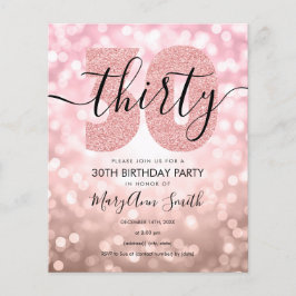 バラエレガント金ゴールド30th誕生日パーティー招待状 チラシ