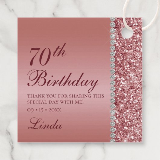 バラエレガント金ゴールド70th誕生日ありがとう フェイバータグ (裏面)