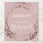 バラエレガント金ゴールド&ピンク私の花嫁のメイド ワインラベル (シングルラベル)