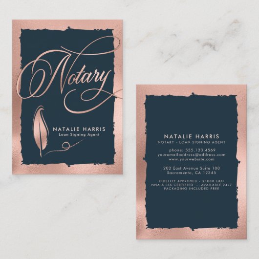 バラエレガント金ゴールド·海軍公証貸付代理店 名刺 (正面/裏面)