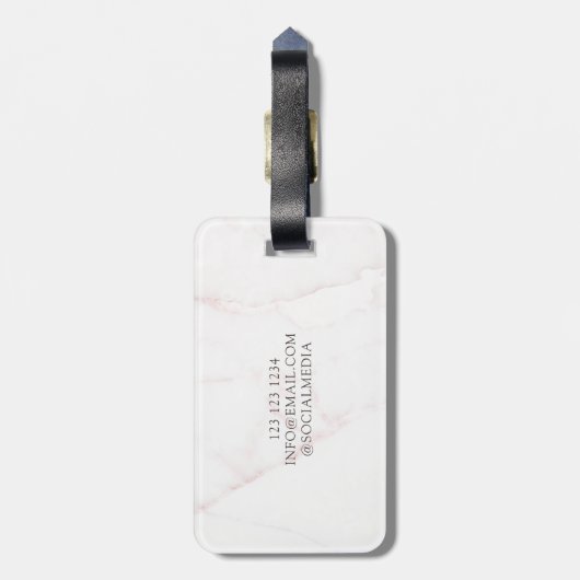 バラエレガント金箔ホワイトマーブルストーンモノグラム ラゲッジタグ (裏面縦)