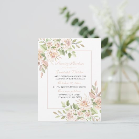 バラエレガント・ピンク・フローラ・たった今結婚しました結婚ズ  案内ポストカード (スタンド正面)