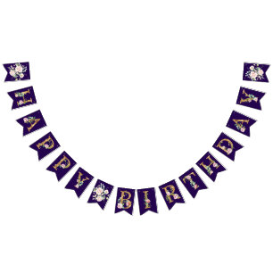 バラオンパープルハッピーバースデーバナー バンティングフラッグ