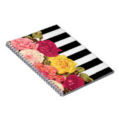 バラオンモダンブラック&ホワイトストライプズChic Florist ノートブック (右側)