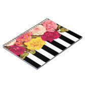 バラオンモダンブラック&ホワイトストライプズChic Florist ノートブック (左側)