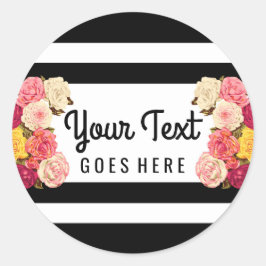 バラオンモダンブラック&ホワイトストライプズChic Florist ラウンドシール