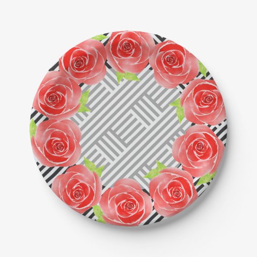 バラオン白黒ストライプ ペーパープレート (正面)