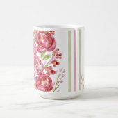 バラオン白&ヴィンテージ花模様とクラシックストライプ コーヒーマグカップ (中央)