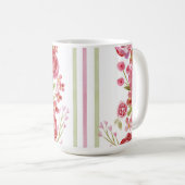 バラオン白&ヴィンテージ花模様とクラシックストライプ コーヒーマグカップ (正面右)