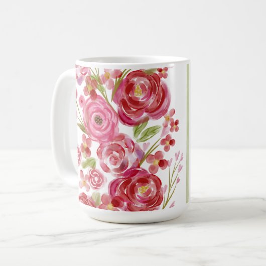 バラオン白&ヴィンテージ花模様とクラシックストライプ コーヒーマグカップ (正面左)