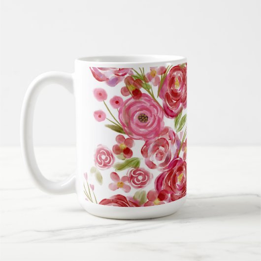 バラオン白&ヴィンテージ花模様とクラシックストライプ コーヒーマグカップ (左)