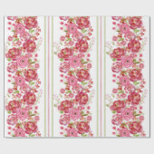 バラオン白&ヴィンテージ花模様とクラシックストライプ ラッピングペーパー (フラット)