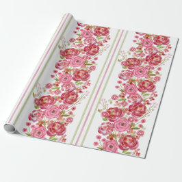 バラオン白&ヴィンテージ花模様とクラシックストライプ ラッピングペーパー