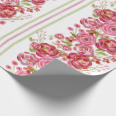 バラオン白&ヴィンテージ花模様とクラシックストライプ ラッピングペーパー (角)