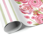 バラオン白&ヴィンテージ花模様とクラシックストライプ ラッピングペーパー (ロールコーナー)