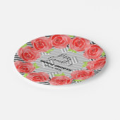 バラオン黒と白のストライプパーティープレート ペーパープレート (アングル)