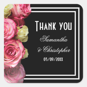 バラオン黒フローラ結婚ブライダル感謝していズ スクエアシール