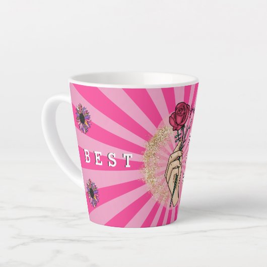 バラカスタマイズエレガントフローラピンクグリッター カフェラテマグ (左アングル)