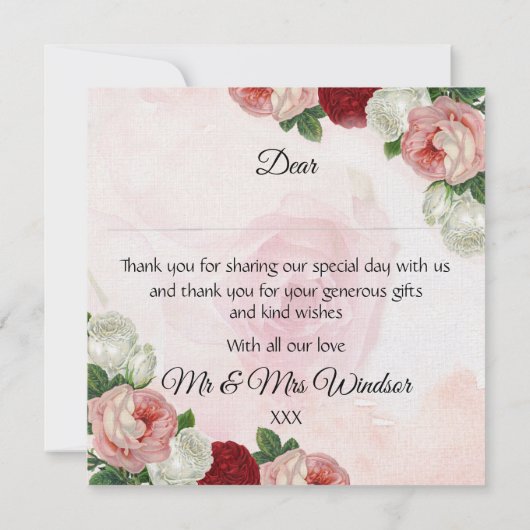 バラカスタムウェディングサンキューカード サンキューカード (裏面)