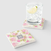 バラカスタムフローラルパターンオールドモノグラムストーンC ストーンコースター (横)