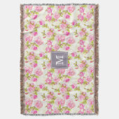 バラカスタムフローラルパターンオールド花モノグラムスローB スローブランケット (正面縦)