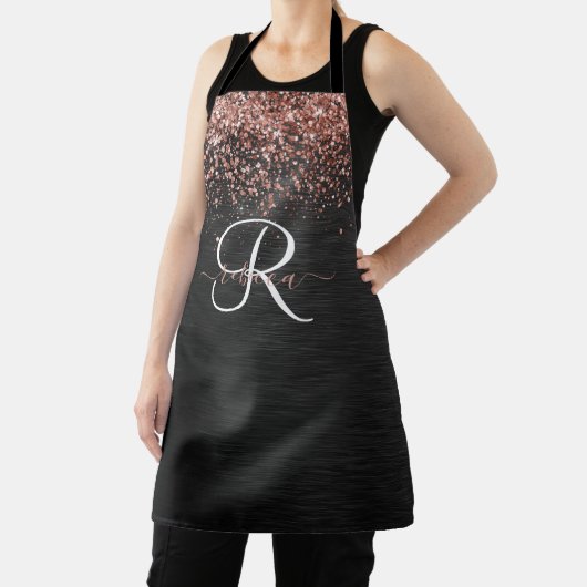 バラカスタム金ゴールドグリッターブラックスパークルモノグラム エプロン (インサイチュ)