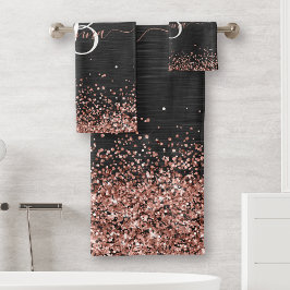 バラカスタム金ゴールドグリッターブラックスパークルモノグラム バスタオルセット