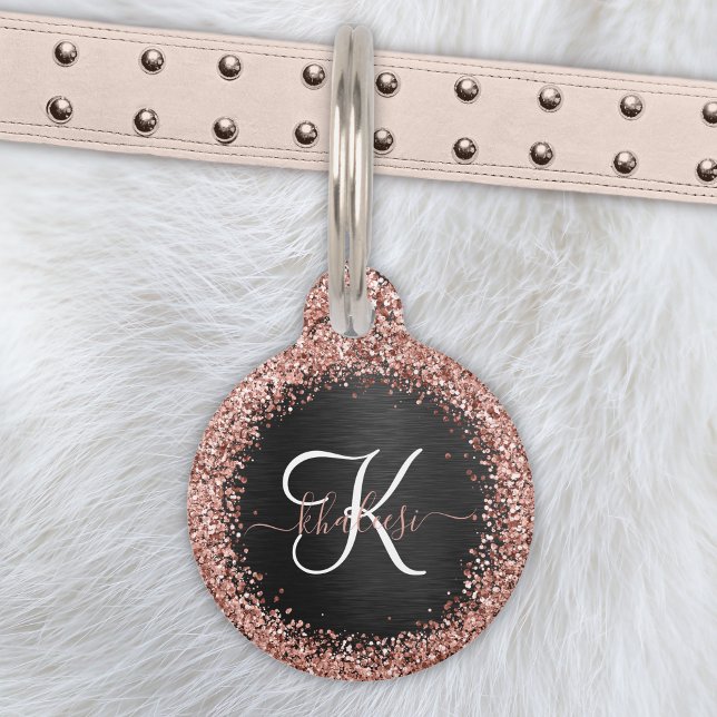 バラカスタム金ゴールドグリッターブラックスパークルモノグラム ペット　ネームタグ (クリエイターアップロード済み)