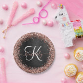 バラカスタム金ゴールドグリッターブラックスパークルモノグラム ペーパープレート (パーティー)