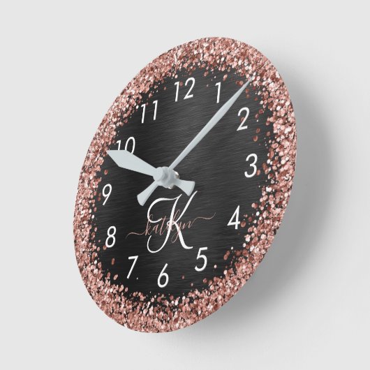 バラカスタム金ゴールドグリッターブラックスパークルモノグラム ラウンド壁時計 (傾斜)