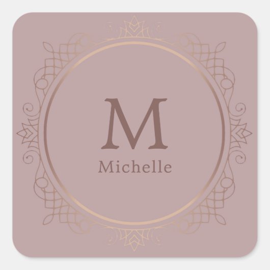 バラカスタム金ゴールドトレンディーモノグラムエレガントテンプレート スクエアシール (正面)