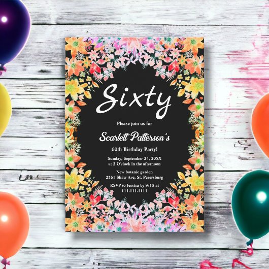バラカラフルズボホボタニカルフローラ60th誕生日 招待状