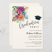 バラカラフルフローラブーケ卒業パーティー 招待状 (正面/裏面)