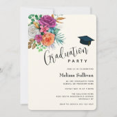 バラカラフルフローラブーケ卒業パーティー 招待状 (正面)