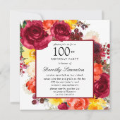 バラカラフルフローラ100th誕生日パーティー 招待状 (正面)