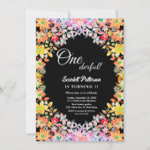 バラカラフルボホボタニカルフローラ1st誕生日 招待状 (正面)