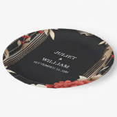 バラガーデンダイヤモンドレッドブラックと金ゴールド結婚ズ ペーパープレート (アングル)